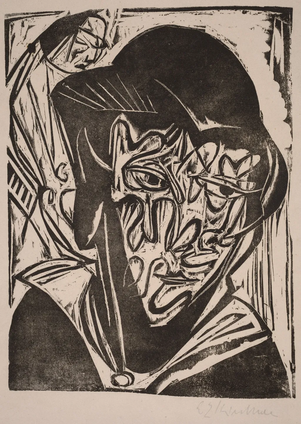 Woman with a Veil, by Ernst Ludwig Kirchner, ink, 1915