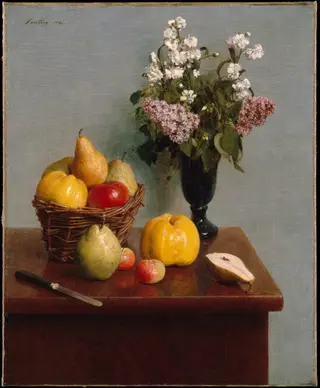 Still Life with Flowers and Fruit, by Henri Fantin-Latour, oil, 1866