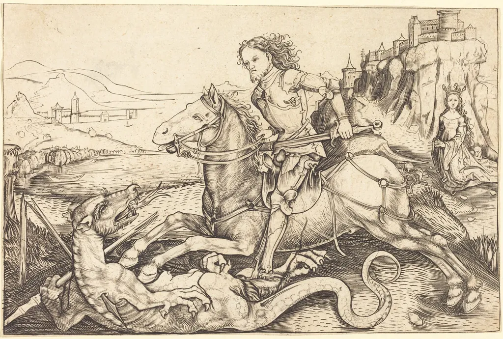 Saint George and the Dragon, by Master AG, ink, 1485