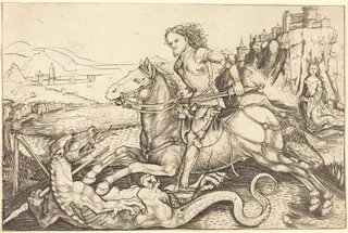 Saint George and the Dragon, by Master AG, ink, 1485