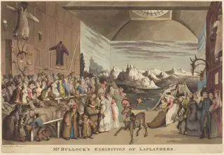 Mr. Bullock's Exhibition of Laplanders, by Thomas Rowlandson, ink, 1822