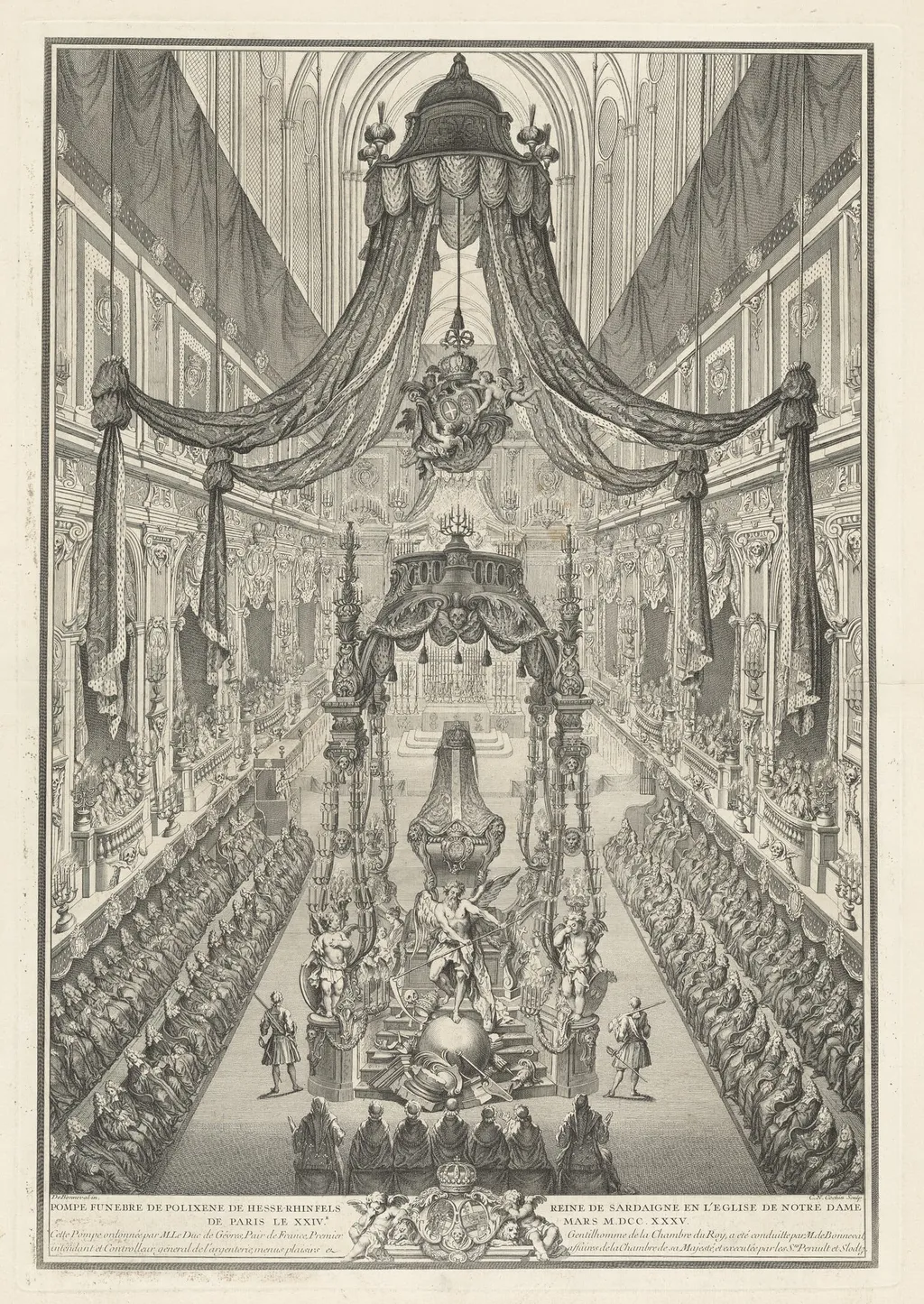 Pompe funèbre de Polixène de Hesse-Rhinfels, by Charles-Nicolas Cochin I, ink, 1735