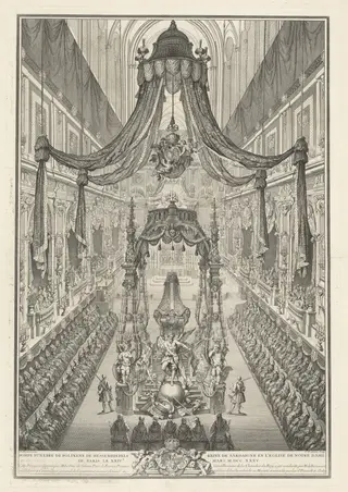 Pompe funèbre de Polixène de Hesse-Rhinfels, by Charles-Nicolas Cochin I, ink, 1735