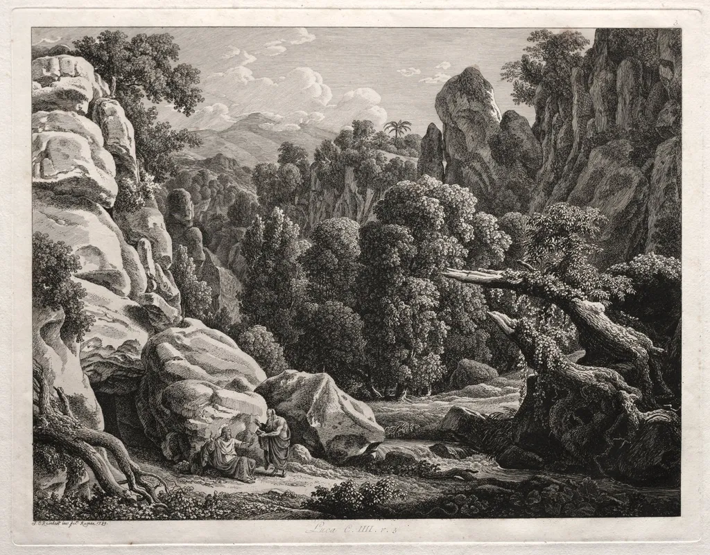 Heroic Landscape: Landscape with the Temptation of Christ, by Johann Christian Reinhart, 1799