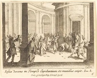 Stoning of Jesus, by Jacques Callot, ink, 1635
