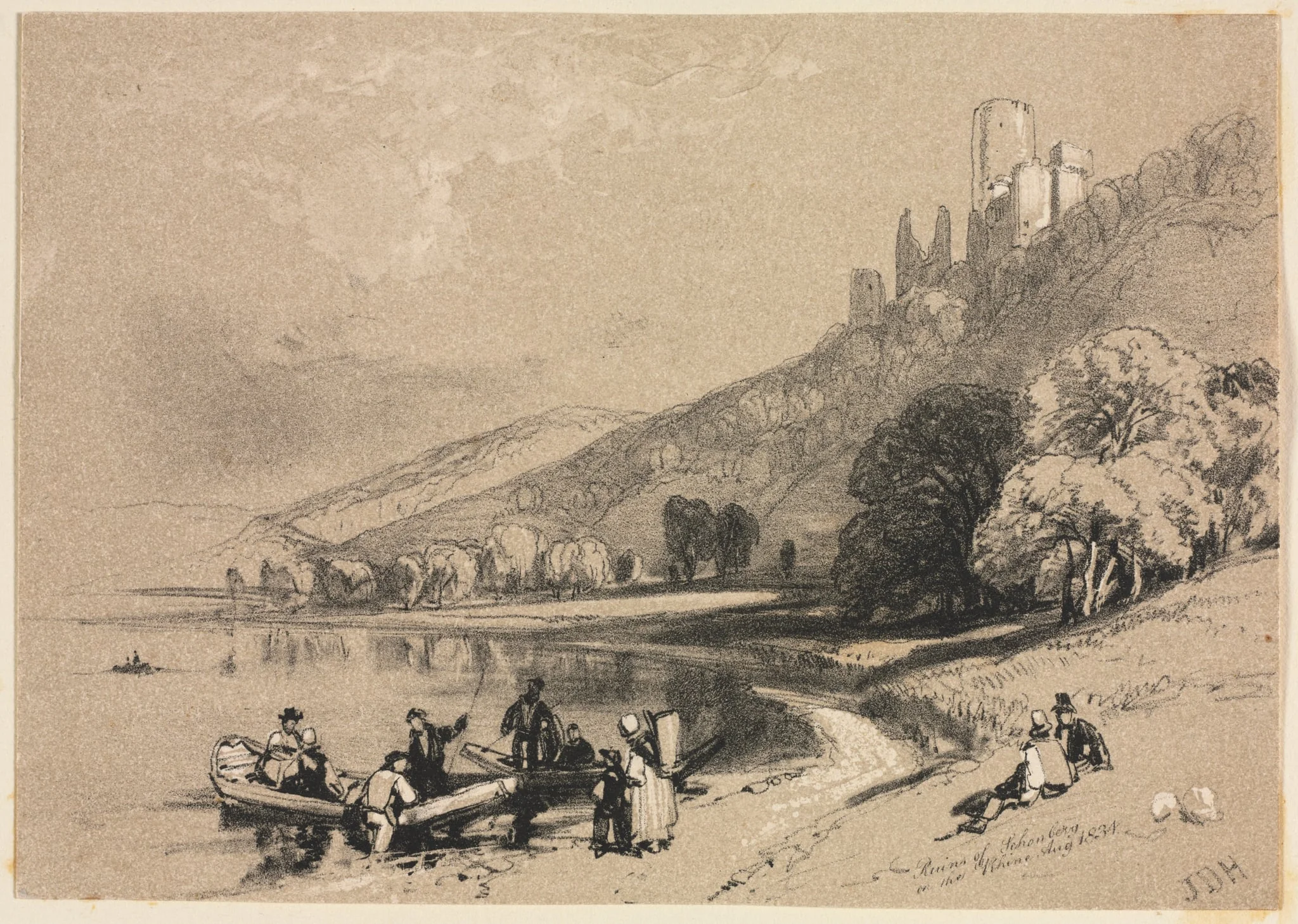 Sketches at Home and Abroad: Ruins of Schonberg on the Rhine, detail