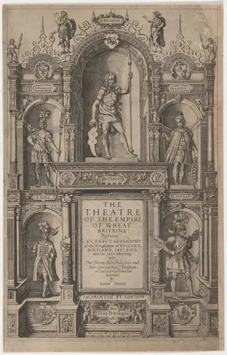 Title Page to "The Theatre of the Empire of Great Britaine" by John Speed, by Jodocus Hondius I, ink, 1611