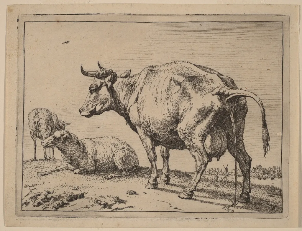 Pissing Cow, by Paulus Potter, ink, 1650