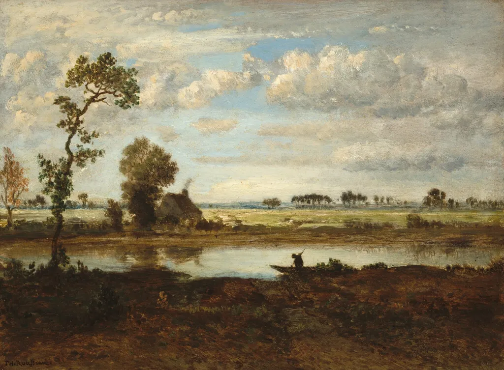 Landscape with Boatman, by Théodore Rousseau, oil, 1860