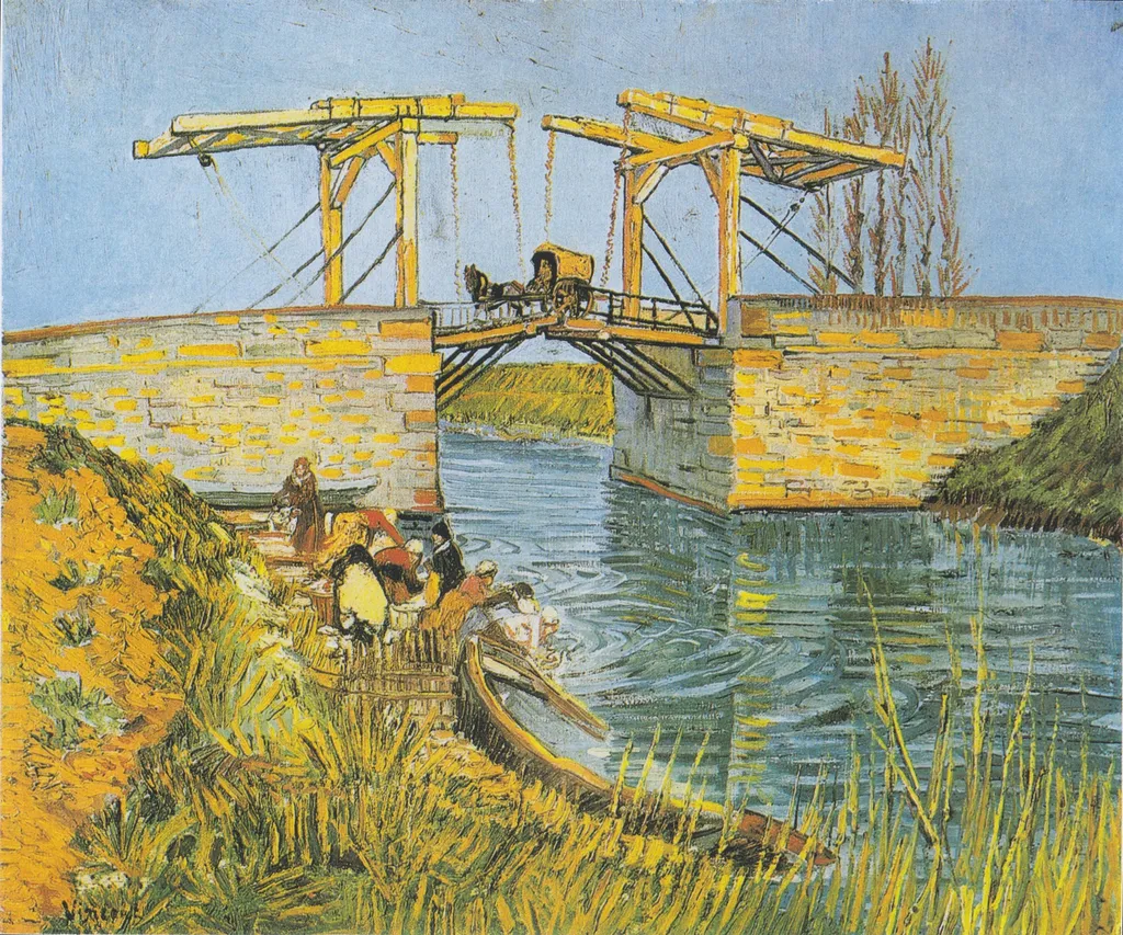Langlois Bridge at Arles with Women Washing, The, by Vincent van Gogh, oil, 1888