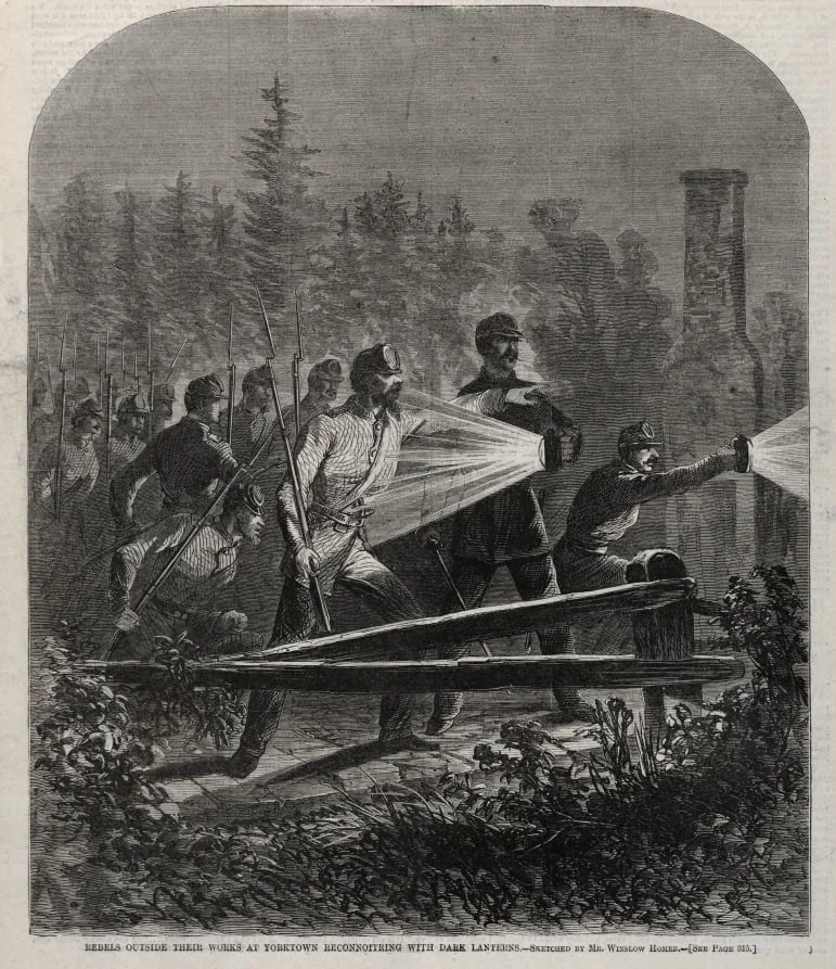 Rebels Outside Their Works at Yorktown Reconnoitering with Dark Lanterns, detail