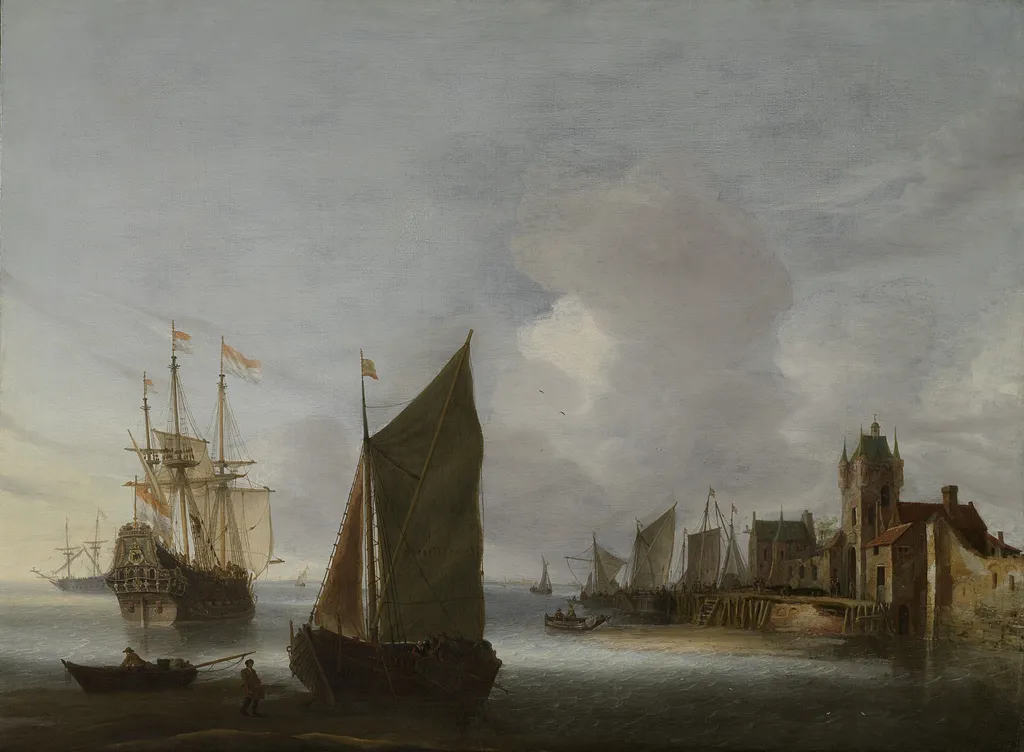 Shipping on the east Schelde near the Zuidhavenpoort, Zierikzee, by Hendrick van Anthonissen, oil, 1650