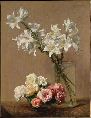 Roses and Lilies, by Henri Fantin-Latour, oil, 1894