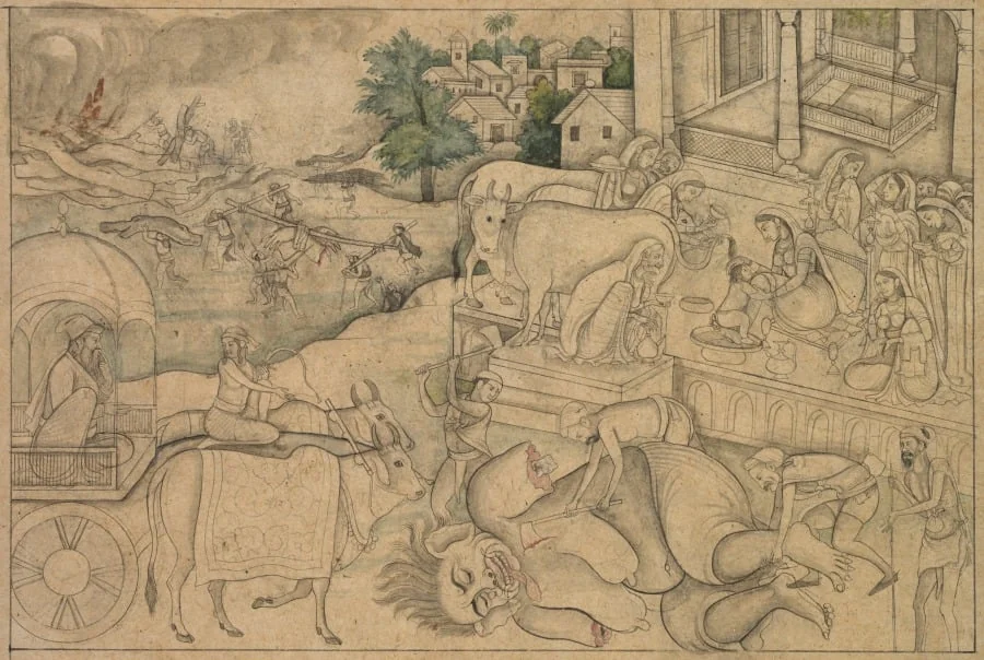 Cremation of the demon Putana, from a Krishna-Lila, detail