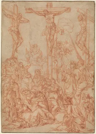 The Crucifixion, by Andrea Vicentino, chalk, 1575