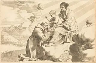 Saint Francis Adoring the Christ Child, by Claude Mellan, ink, 1598