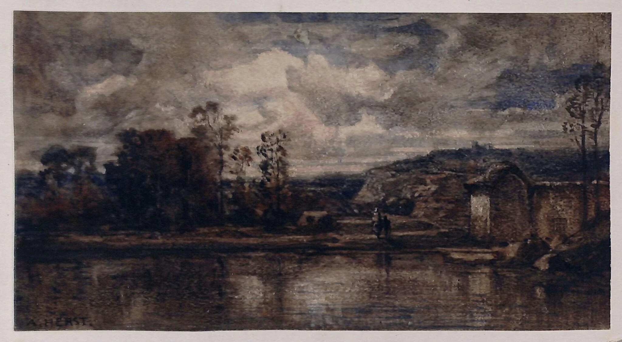 Landscape with pond, detail