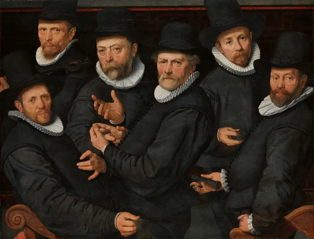 Six Wardens of the Drapers’ Guild, by Pieter Pietersz the Elder, oil, 1600