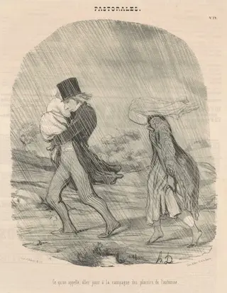 Ce qu'on appelle, aller jouir a la campagne ..., by Honoré Daumier, ink, 1845