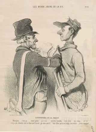 L'ouverture de la chasse, by Honoré Daumier, ink, 1844
