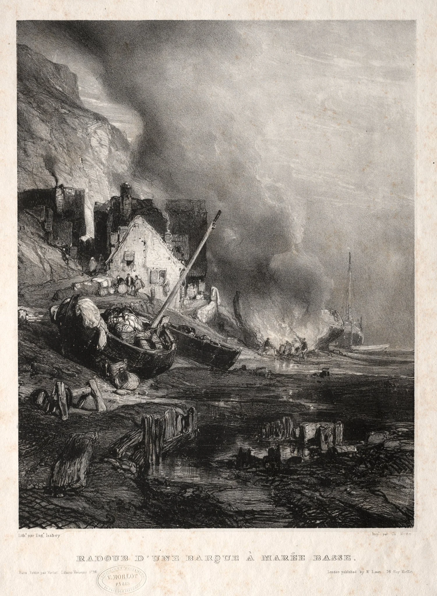 Six Marines: Radoub d'une barque à marée basse, detail