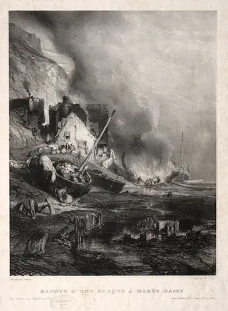 Six Marines:  Radoub d'une barque à marée basse, by Eugène Isabey, 1833