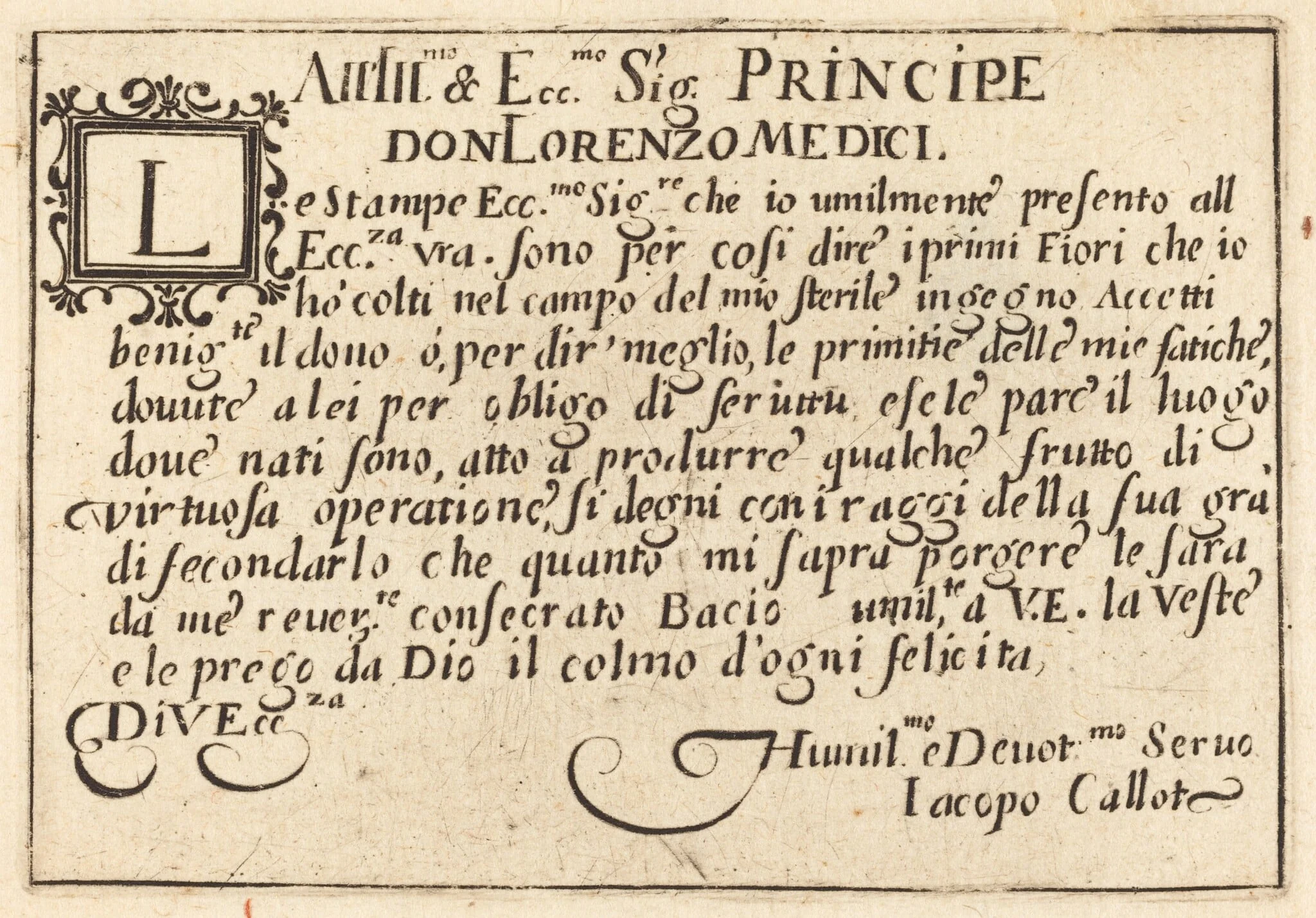 Dedication to Don Lorenzo de' Medici, detail