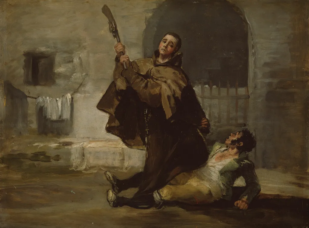 Friar Pedro Clubs El Maragato with the Butt of the Gun, by Francisco Goya, oil, 1806