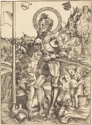 Saint George Standing, with Two Angels, by Lucas Cranach the Elder, ink, 1506