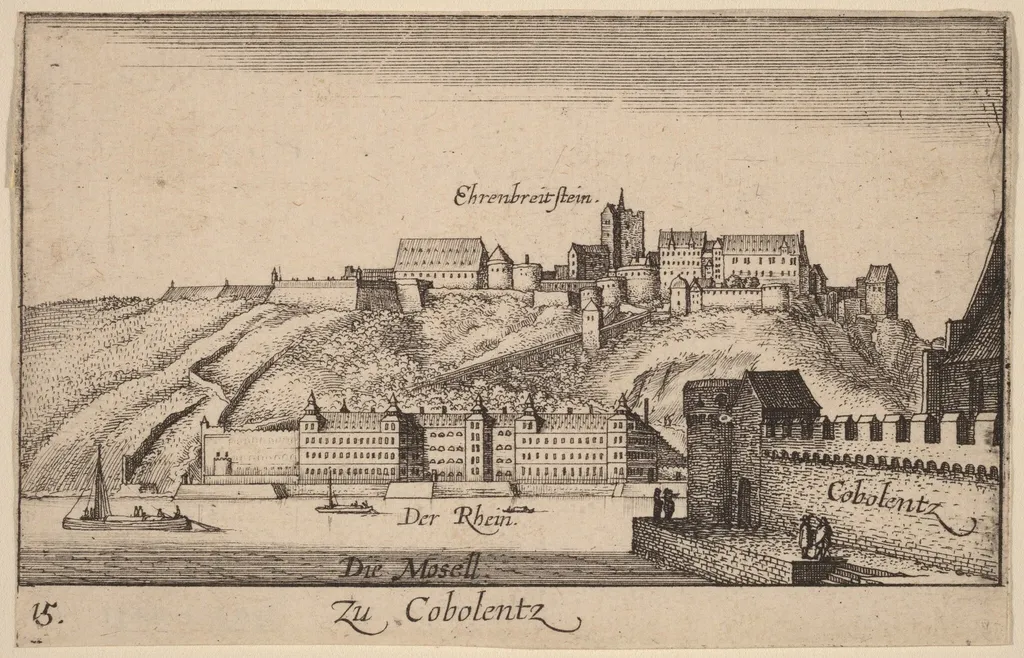 Coblentz, by Wenceslaus Hollar, ink, 1635