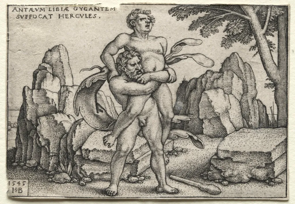 The Labors of Hercules: Hercules Crushing Antaeus, by Sebald Beham, 1545