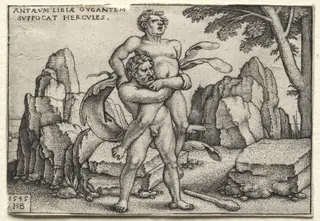 The Labors of Hercules: Hercules Crushing Antaeus, by Sebald Beham, 1545