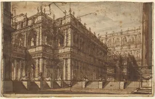 An Ancient Forum with Porticos, by Giovanni Battista Piranesi, chalk, 1742