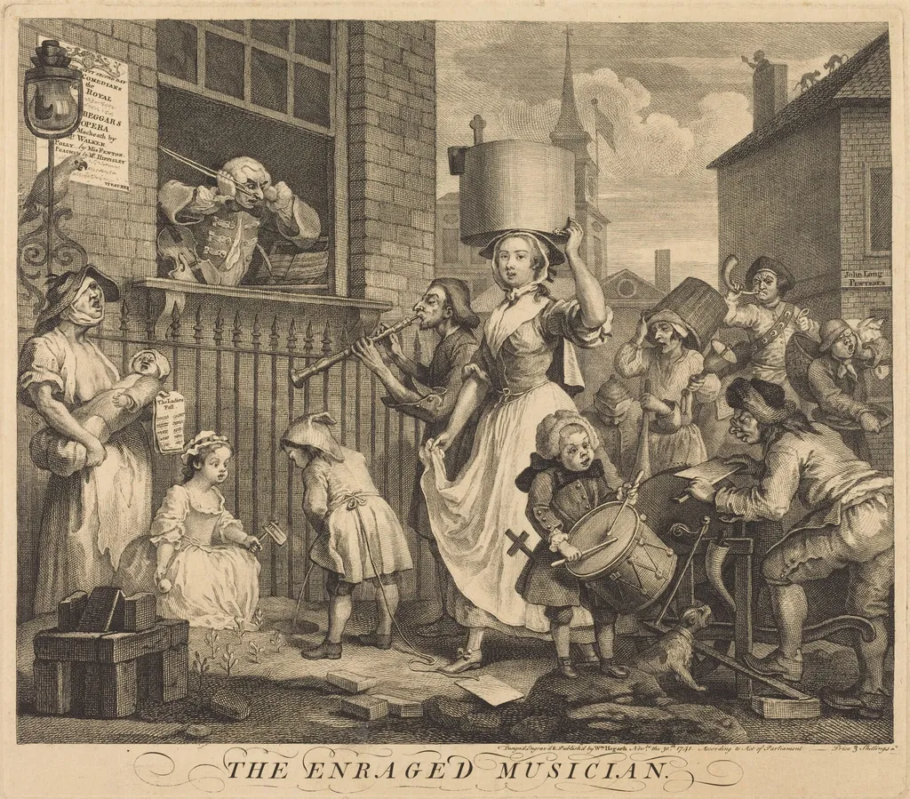 The Enraged Musician, by William Hogarth, ink, 1741