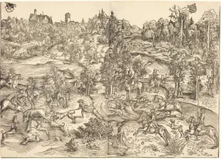 The Stag Hunt, by Lucas Cranach the Elder, ink, 1512