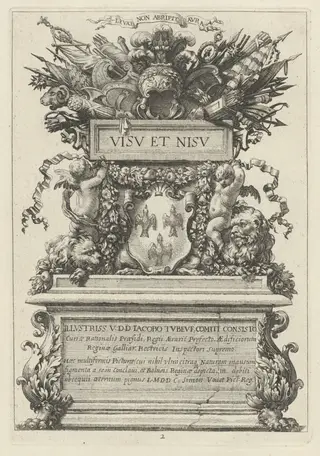 Frontispiece, by Michel Dorigny, ink, 1647