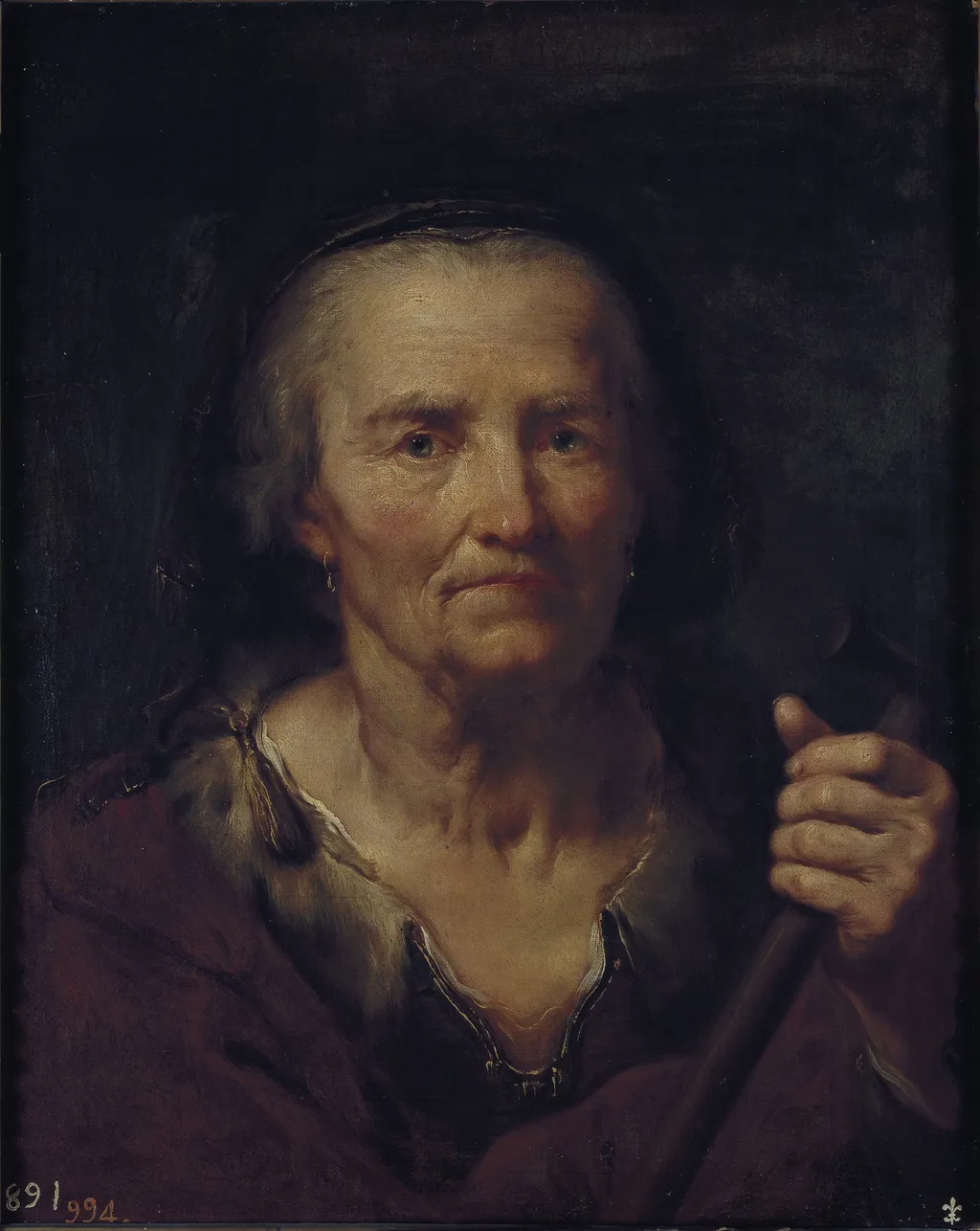 Old Lady with a crutch, by Giuseppe Nogari, oil, 1601