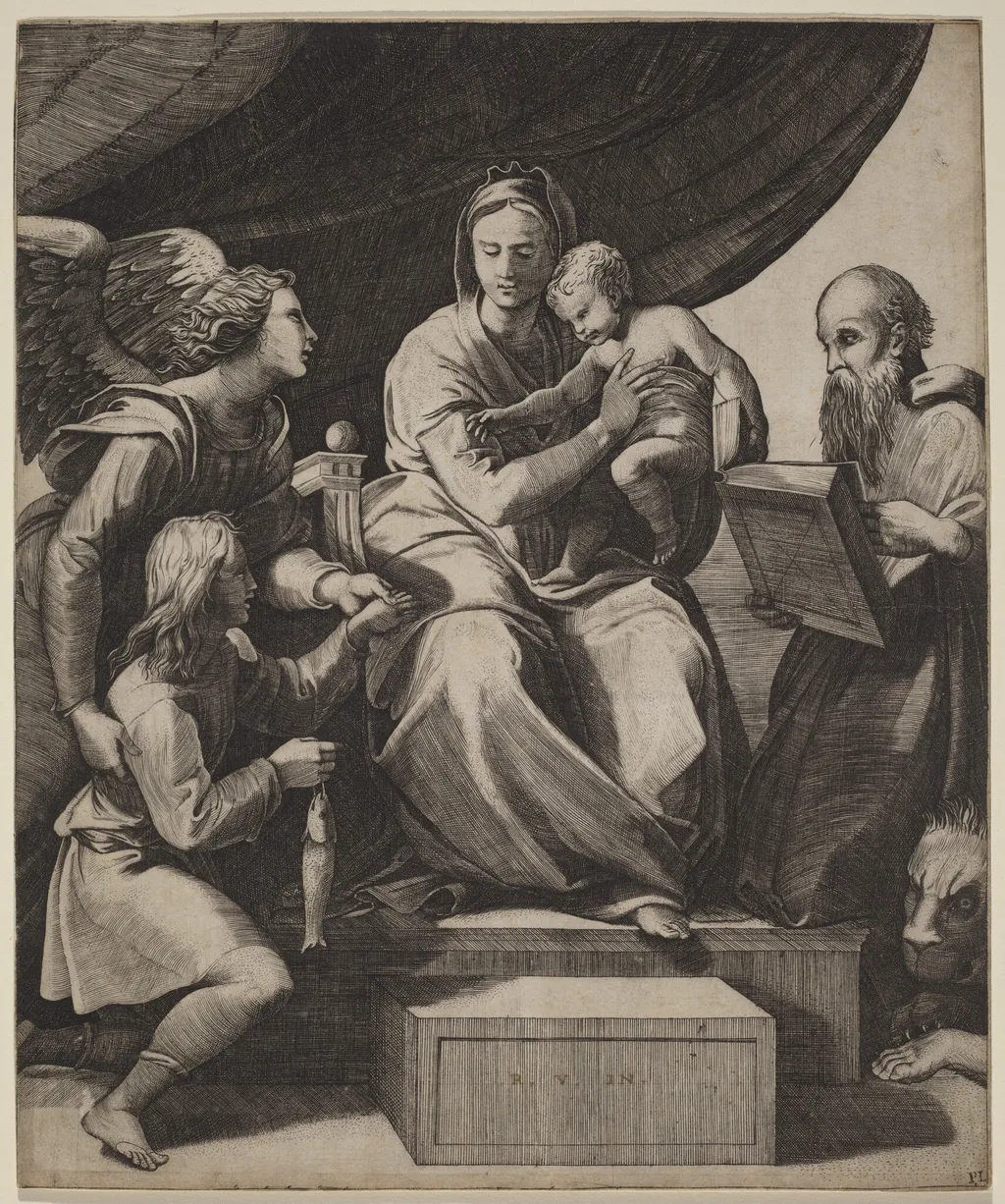 The Virgin with a Fish, by Marco Dente, ink, 1518