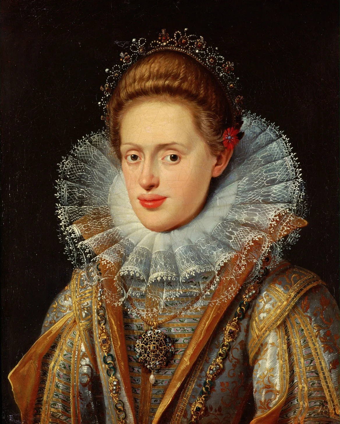 Erzherzogin Anna (1585-1618), Gemahlin von Kaiser Matthias und Tochter von Erzherzog Ferdinand II., Landesfürst von Tirol; Brustbild, detail