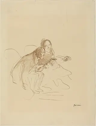 a) Chimney Corner (recto); b) Two Figures (verso), by Jean-Louis Forain, ink, 1892