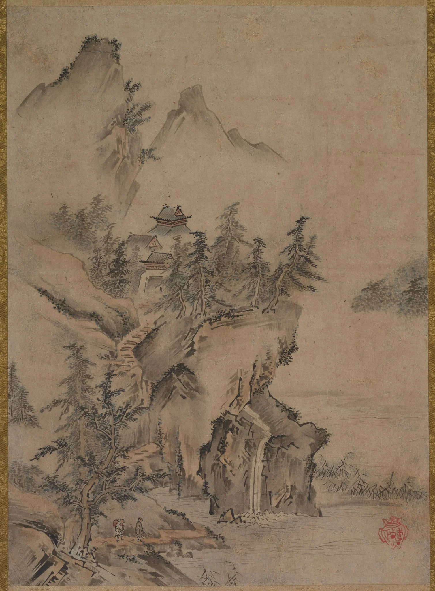 Chinese Literatus Traveling to a Mountain Temple, detail