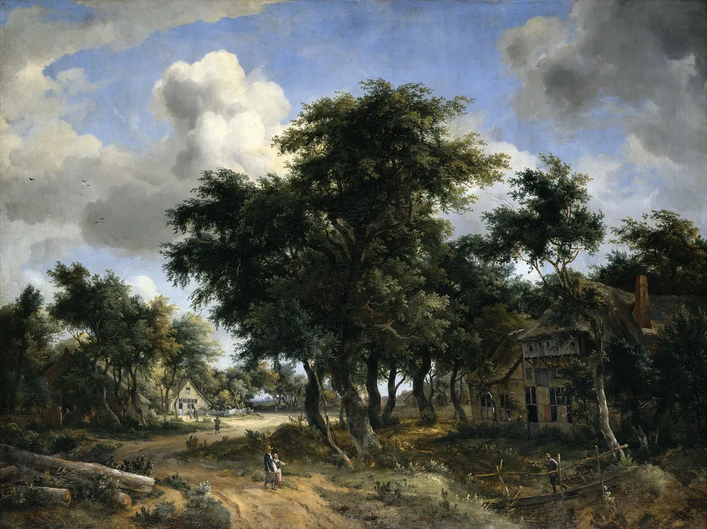 Village Street under Trees, by Meindert Hobbema, oil, 1663