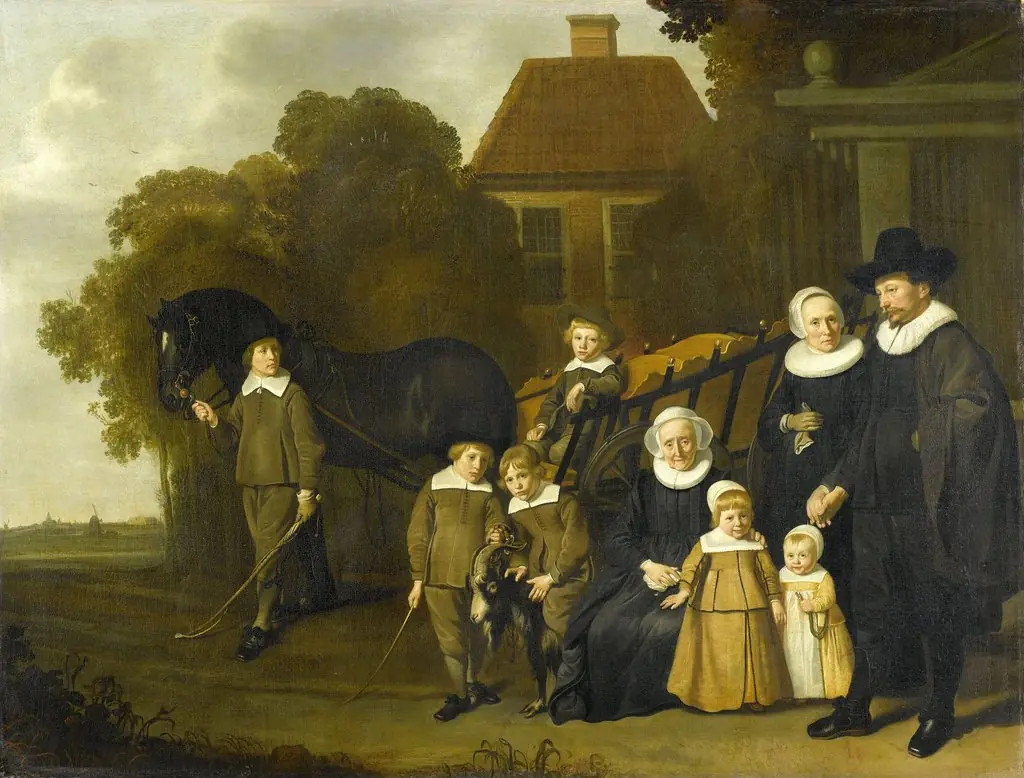 The Meebeeck Crywagen family near the gate of their country home on the Uitweg near Amsterdam, by Jacob van Loo, oil, 1642