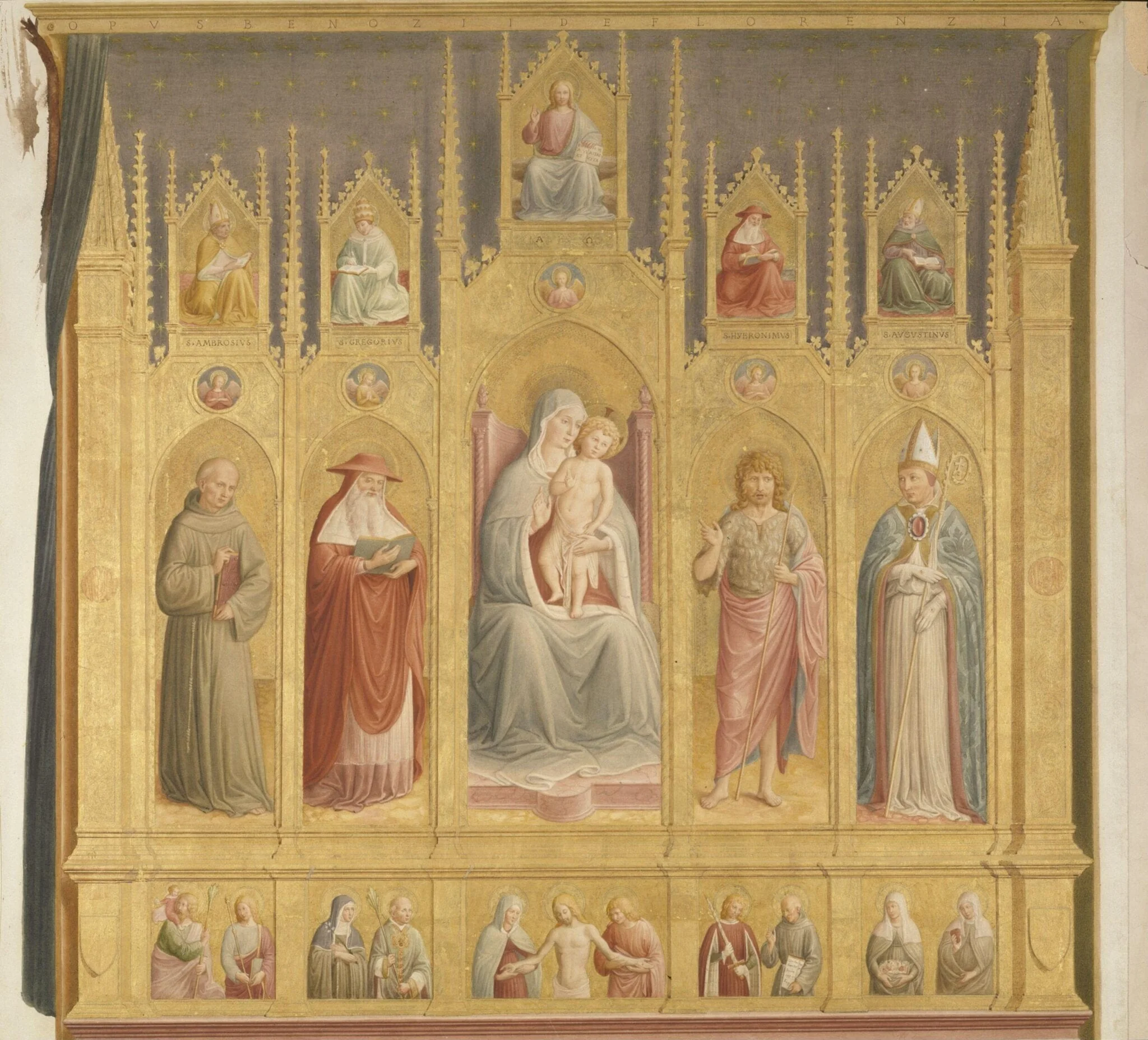 Copy after the fresco of the mock polyptych <i>Virgin and Child with Saints</i>, Benozzo Gozzoli in San Francesco, San Girolamo chapel, Montefalco, detail