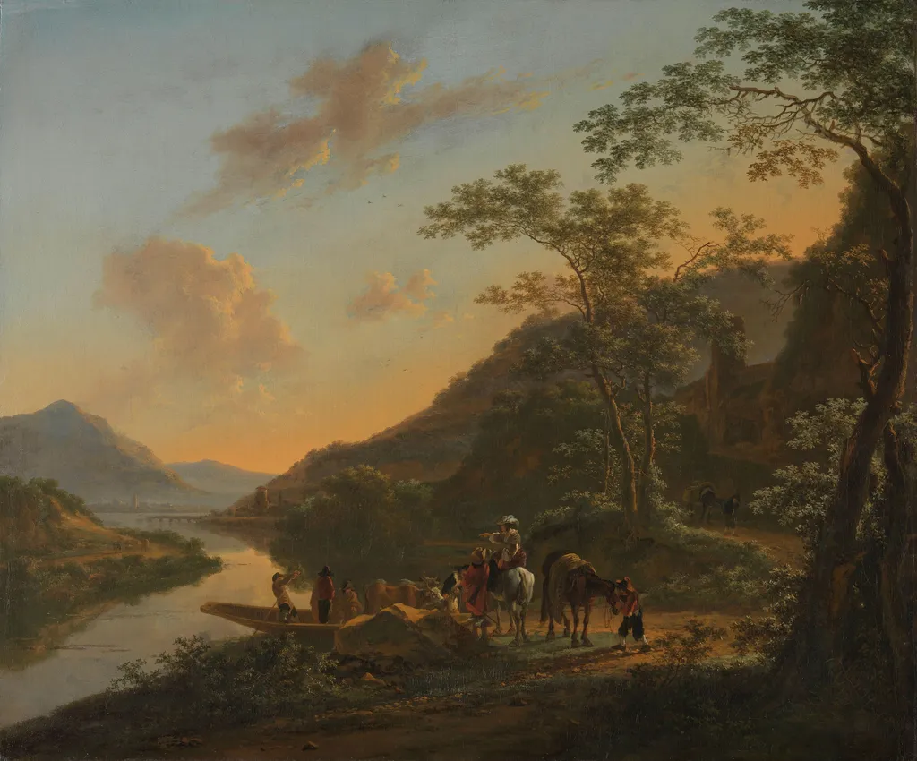 Italian Landscape with Ferry, by Jan Both, oil, 1640