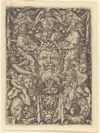 Ornament with Mask, by Heinrich Aldegrever, ink, 1549