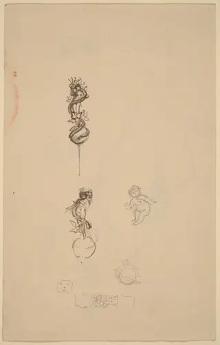 Studies for Jewelry Designs [recto], by Beatrix Godwin Whistler, ink, 1801