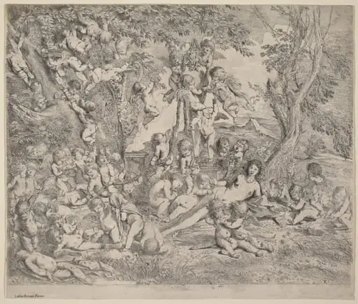 Venus in a Garden with Cupids, by Pietro Testa, ink, 1634