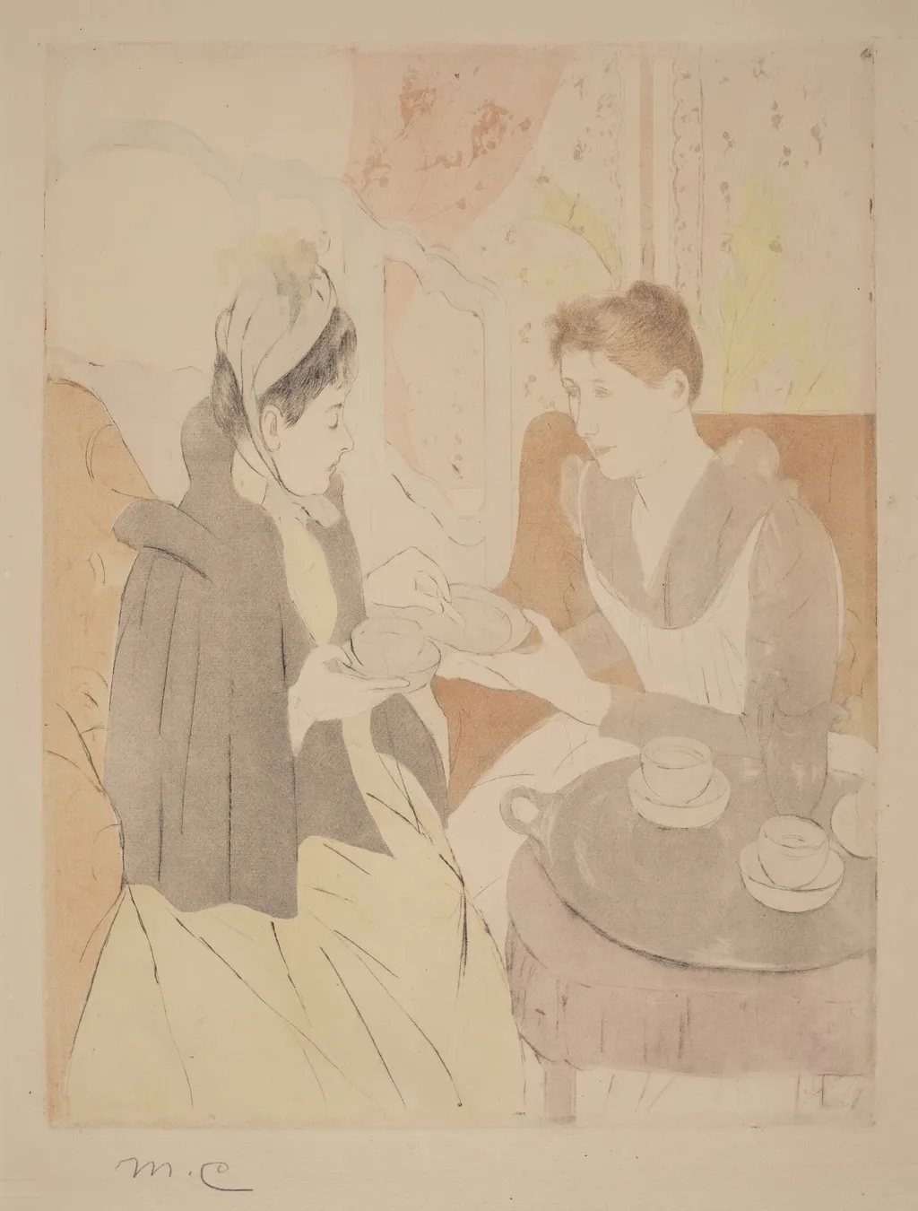 Afternoon Tea Party, by Mary Cassatt, ink, 1890
