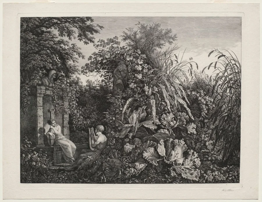 Youth Playing a Lyre to a Maiden by a Fountain, detail